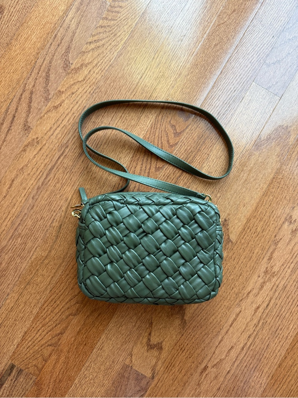 Clare V. Army Puffy Green Woven Midi Sac